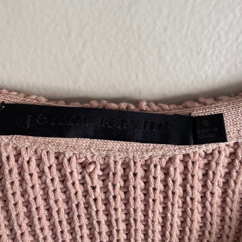 Jenni Kayne Cotton Cabin Sweater V Neck Pullover Knit Tan Pink Size Small $325 - Picture 3 of 6